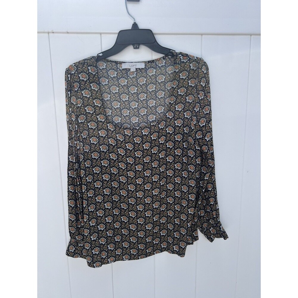 LOFT Floral Square Neck Long Sleeve Blouse Women Casual Pullover Sz Medium